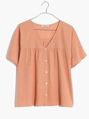 Madewell Rhyme Button Front Swiss Dot Top in Antique Coral Size Small